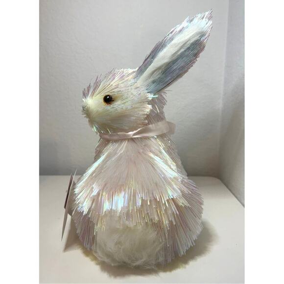 Rachel Zoe Pearlescent Straw EASTER BUNNY With Pink BOW - Picture 2 of 7